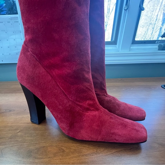 Red Suede Leather Thigh High Heeled Boots Size 9 - Picture 3 of 14
